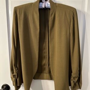 Halogen Green Blazer with Ruched Sleeves